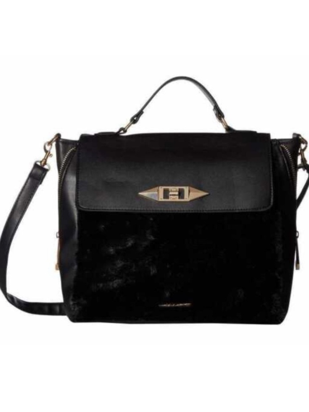 Rampage Black Structured Satchel with Gold Hardware